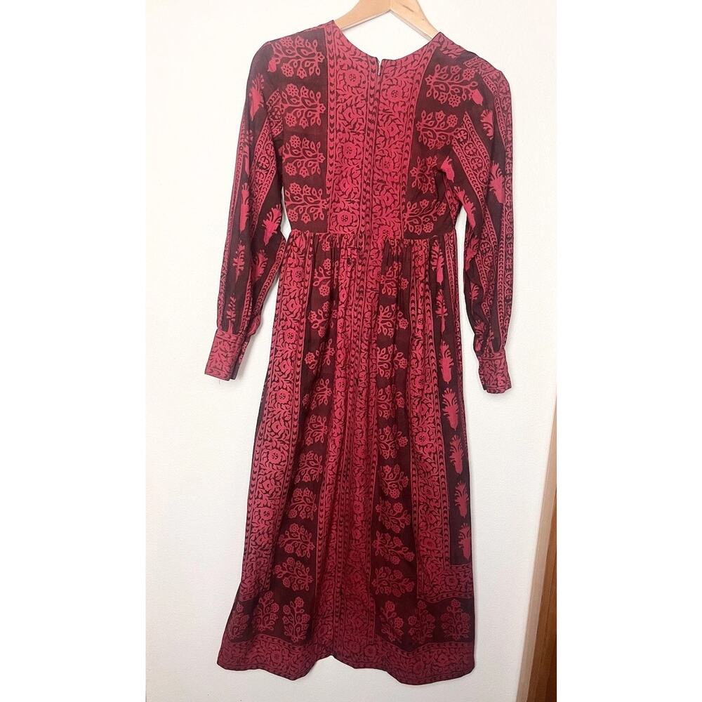 Vintage Empire Waist Midi Long Sleeve Dress Women’s Sz XS / Small Red - Picture 5 of 8